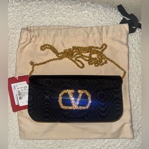 Valentino Garavani Locò Moiré Fabric Clutch with Jewel Logo